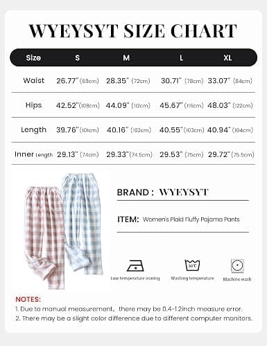Wyeysyt 2 Pack Womens Plaid Fluffy Pajama Pants Fuzzy Fleece Lounge Pants Elastic Waist Wide Leg Pants with Pocket Pj Bottoms thumbnail 7