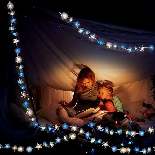 Zhanmai 2 Pcs Ocean Decor String Lights for Bedroom Nautical Theme Seashell Seahorse Conch 10ft 30 LED Battery Operated String Lights for Xmas Tree Ornaments Birthday Holiday Party Decor thumbnail 3