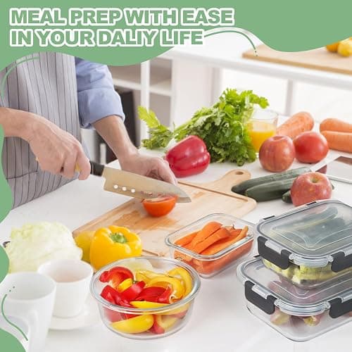 Skroam 24-Teiliges Glasbehälter-Set Mit Deckel - Frischhaltedosen für Lebensmittel, Meal Prep Boxen, Mikrowellengeeignet, BPA-Frei (12 Behälter & 12 Deckel) thumbnail 6