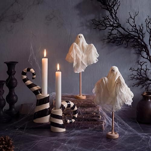 Mumufy 2 Pcs Halloween Black White Worm Theme Candle Holders Gothic Desktop Candle Holders Scary Movie Inspired Theme Table Centerpiece Decor for Halloween Haunted Graveyard Party Desktop Decorations thumbnail 3