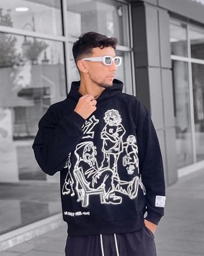 Aelfric Eden Mens Graphic Oversized Hoodie Cartoon Character Print Streetwear Casual hoodies y2k Hooded Sweatshirt thumbnail 3