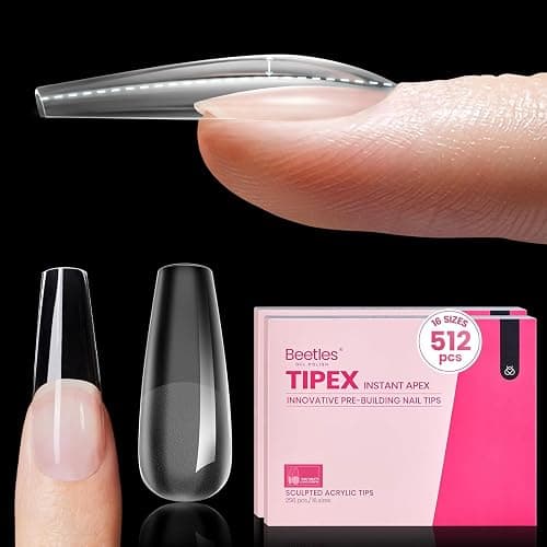 Beetles Tipex Nail Tips Long Square-C Curved Half Matte Nail Tips 210 Pcs Pre Building Fake Nails with Uv Nail Glue, LED Nail Lamp - Thick Acrylic Nail Set for Flat Nails - D-Tipex Long Square Half Matte Nail Tips Kit thumbnail 2