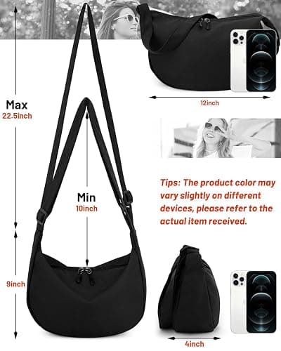 Crossbody Sling Bag for Women Men Trendy, Crescent Bag with Adjustable Strap, 2 Zippers Lightweight thumbnail 4
