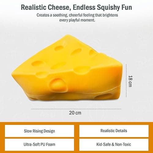 Jumbo Cheese Squishy Toy 20cm – Slow Rising Soft PU Foam Kawaii Food Fidget for Kids & Adults – Novelty Collectible, Party Bag Fillers & Fun Gifts thumbnail 3