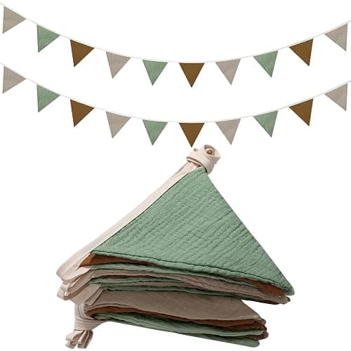 Oudain 2 Pcs Pennant Banner Flags Nursery Garland Triangle Bunting Flags Playroom Wall Decor Banner for Nursery Baby Shower Birthday Boho Wedding Party Event, Each 7.75 ft(Retro Color) - Image 1
