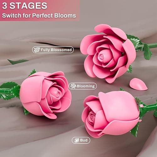 Pink Rose Bouquet Building Set,12Pcs Roses Artificial Flowers Botanical Collection Building Blocks Kit,DIY Rose Building Block Bouquet for Valentine’S Day,Mother’S Day,Home Office Decor (No Vase) thumbnail 5