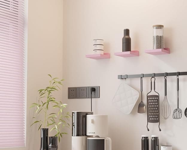 QsQueen Small Floating Shelves Mini Shelves Hanging Display 5 Inch Wall Shelf for Bathroom Livingroom Bedroom,3 Pack, with 2 Types of Installation, Great for Room Decor - Pink thumbnail 3