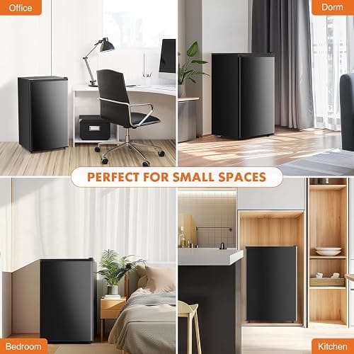 Sweetcrispy 3.2 Cu.Ft Mini Fridge with Freezer Small Refrigerator Single Door Adjustable Thermostat Energy-efficient Low Noise, Compact Fridge for Bedroom, Office, Dorm (Black) thumbnail 7