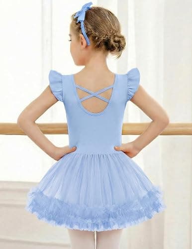 Zaclotre Tutu Dance Dresses for Girls Ruffle Sleeve Criss-Cross Back Ballet Leotards Toddler Ballerina Costume thumbnail 3