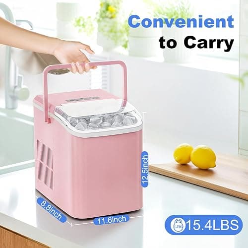NEWBULIG Ice Makers Countertop with Handle, Portable Ice Machine, 9 Bullet Ice Cubes in 6 Mins, 26lbs in 24Hrs, Auto-Cleaning, with Basket and Scoop, for Home, Kitchen, RV, Camping,Pink thumbnail 8