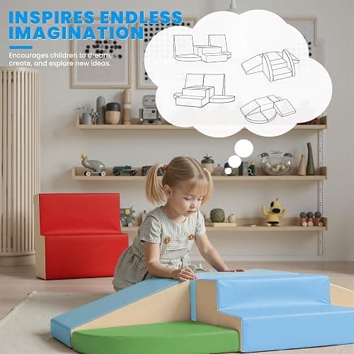 Hoohtoot PU Leather Foam Blocks for Children: 6-Piece Indoor Climbing Play Set - Soft Climbing and Sliding Blocks - Children Learning Gym - Child Activity Structure for Preschool thumbnail 6