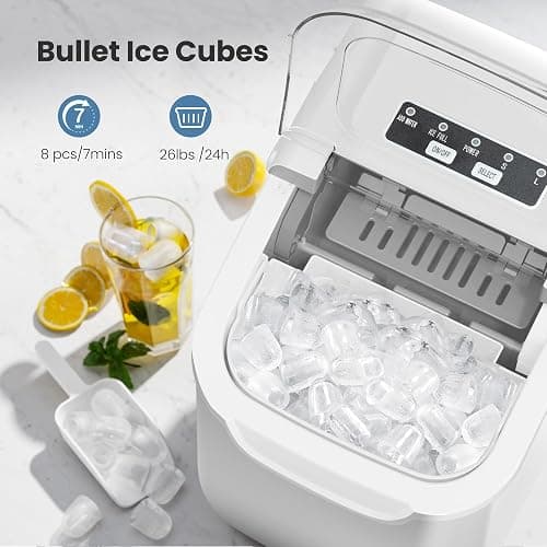 Crzoe Ice Makers Countertop with Handle, 2 Sizes of Ice, 8 Bullet Ice Cubes in 6 Mins, 26Lbs/24H, Portable Ice Maker with Self-Cleaning, Ice Machine for Home&Kitchen&Office&Party thumbnail 2