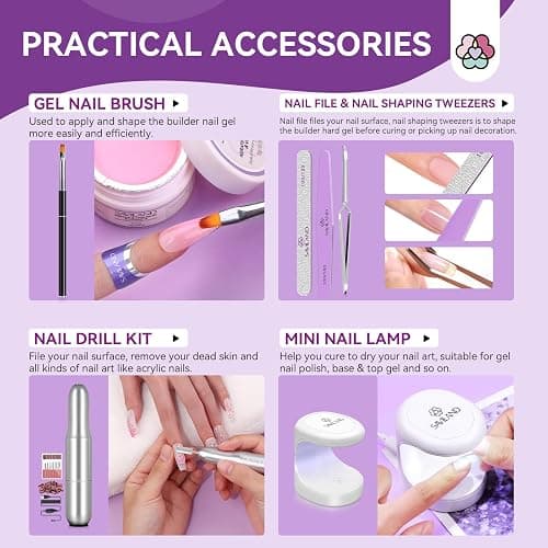 SAVILAND Builder Nail Gel Kit – Clear Pink Nudes Sculpture Hard Gel Nail Drill Kit Nail Form Nail Extension Shaping for Home DIY Salon thumbnail 5