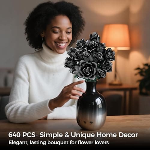 CLMTAS 12 PCS Black Roses Bouquet Building Set, Eternal Artificial Flowers, Gothic Retro Botanical Collection Decor Flower, Christmas Romantic Gift, Anniversary & Home Decor, No Vase thumbnail 2