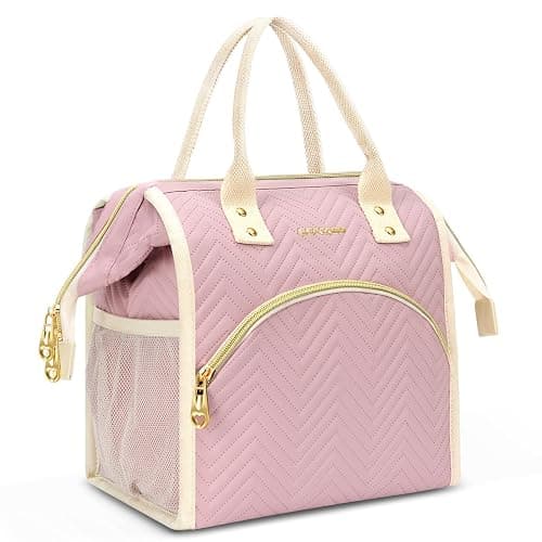 Lunch Bag Women Insulated Lunch Box Wide-Open Lunch Tote Bag Large Drinks Holder Durable Nylon Thermal Snacks Organizer for Men Adults Work Picnic Hiking Beach Fishing, Pink Wavy - Image 1