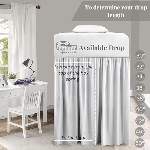 Dorm Bed Skirt Twin XL - Ruffled 36" Drop, 100% Microfiber, White Solid - Dorm Room Essentials and Décor - Twin XL - 36" Drop - White Solid thumbnail 3