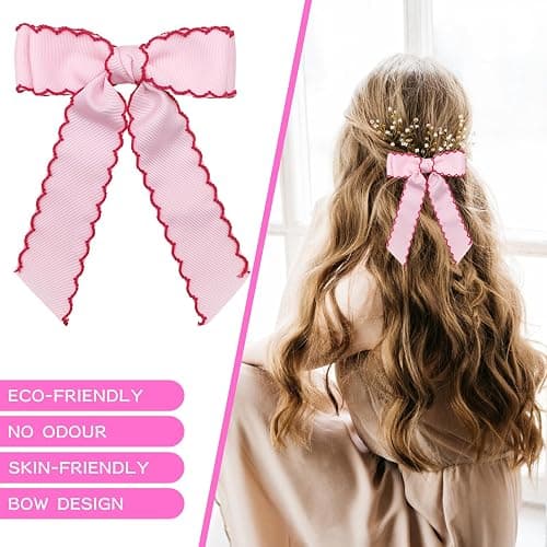 Simsky 2 Stück Haarschleifen Clips, 5 Zoll Handgemachte Grosgrain Bänder Haarspangen, Mit Alligator Clips, für Damen Mädchen Teenager, Rutschfeste Spangen für Lockiges Glattes Haar thumbnail 6