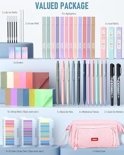 Nicpro 57 PCS Aesthetic Book Annotation Kit with Pen Case, 12 Dual Highlighters, 5 Gel Pens, 6 Mechanical Pencil, 2 Markers 1200PCS Transparent Sticky Notes and Tabs for Bible Study Student Stationary thumbnail 2