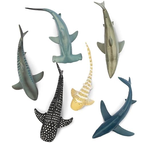 Toymany 6PCS 5-6" L Realistic Shark Bath Toy Figurines, Plastic Ocean Sea Animals Figures Set Includes Great White Shark Cake Toppers Christmas Birthday Gift for Kids Toddlers thumbnail 2