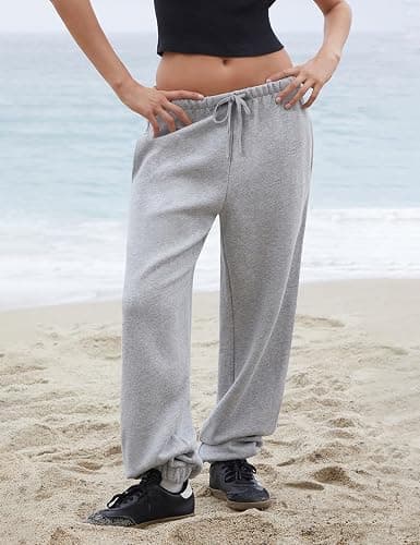 Ugerlov Women's Low Rise Fleece Lined Baagy Sweatpants 2026 Trendy Drawstring Lounge Casual Sweat Pants with Pockets thumbnail 2