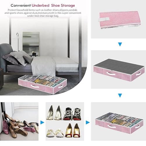 Onlyeasy Large Under Bed Shoe Organizer Container Box, Set of 2, Fit 16 to 32 Pairs of shoes, Underbed Shoes Closet Storage Solution, L37.7x W23.6x H5.9 inch, Cotton-like Pink, MXPUBS16P2 thumbnail 5