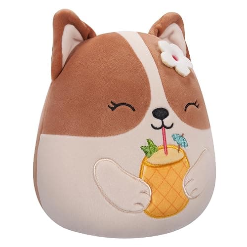 Squishmallows Original 7.5-Inch - Regina The Brown and White Corgi with Pineapple Drink and Flower thumbnail 8