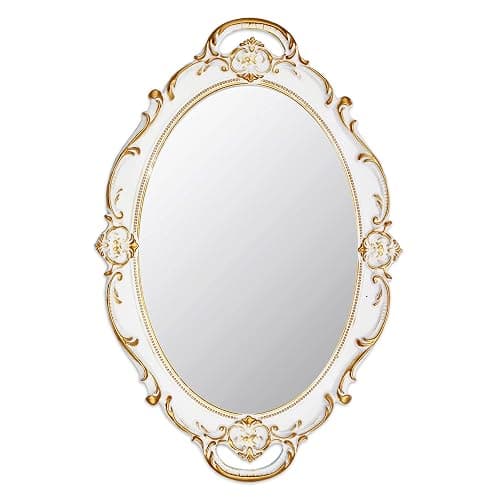 Eaoundm 14.5 x 10 inchs Oval Antique Decorative Wall Mirror Vintage Hanging Mirror (White) - White - Image 1