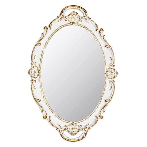 Eaoundm 14.5 x 10 inchs Oval Antique Decorative Wall Mirror Vintage Hanging Mirror (White) - White