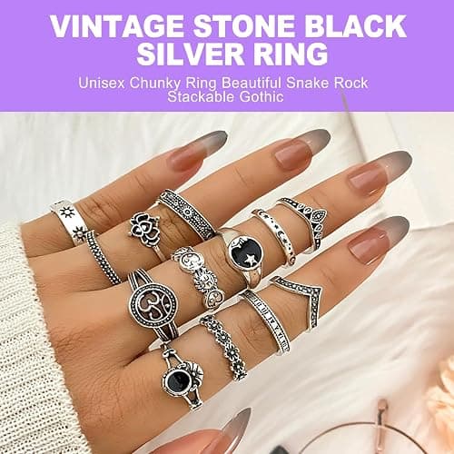 ZeriLion 42 Pcs Vintage Silver Knuckle Ring Set Cool Alt Goth Punk Rings for Women Men Adjustable Stackable Grunge Emo Aesthetic Jewelry Snake Skull Chunky Band Pack - Image 1