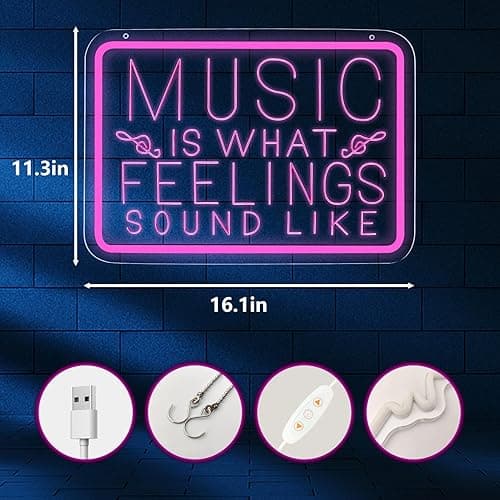 qbanziou Music is What Feelings Sound Like Neon Signs for Man Cave Decor，Led Neon Light for Live Room, Game Room, Broadcasting Room, Studio, Bedroom Wall Art，Music Lover Gifts thumbnail 3
