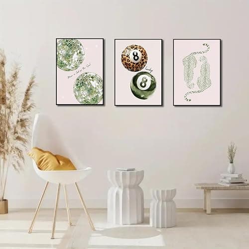 Sage Green Trendy Cheetah Canvas Wall Art Preppy Leopard Print Lucky 8 Ball Poster Y2k Cheetah Room Wall Decor Coquette Poster Aesthetic Fashion Pictures for Bedroom Dormitory 16x24x3 Inch Unframed thumbnail 4