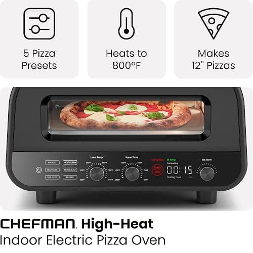 CHEFMAN Indoor Pizza Oven - Makes 12 Inch Pizzas in Minutes, Heats up to 800°F - Countertop Electric Pizza Maker with 5 Touchscreen Presets, Pizza Stone and Peel Included - Stainless Black thumbnail 4