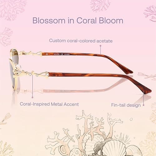 SOJOS Retro Cat Eye Sunglasses Women Men Acetate Metal Frame Trendy Designer UV400 Sun Glasses, Staghorn Coral thumbnail 3