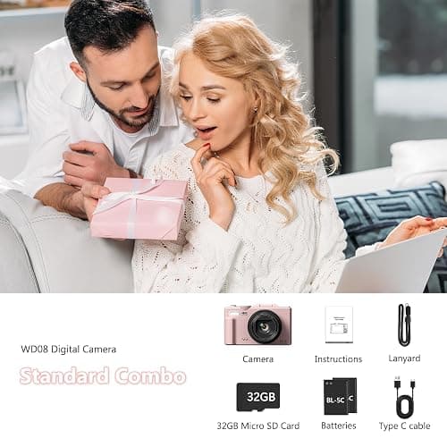 YYKLNYP 4K Digital Camera with 64MP Photos, Vlogging Camera with 180° Flip Screen, Compact Point and Shoot Camera with WiFi & 32GB Card, Easy-to-Use for Beginners and Travel, Pink thumbnail 3