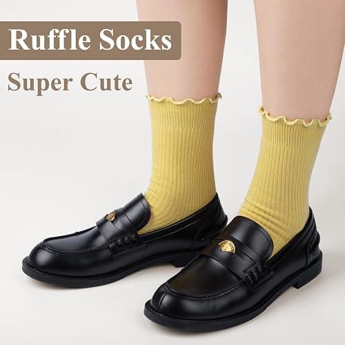 6 Pairs Cute Floral Ruffle Crew Socks Women, Breathable Cotton Novelty Casual Girls Above Ankle Funny Socks US 5-10 thumbnail 7