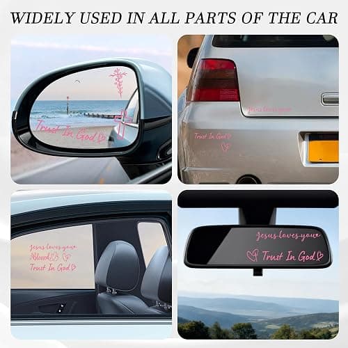 6 Pcs Trust in God Rearview Mirror Stickers, Christian Car Decals Vinyl Sticker, Pink Car Accessories for Women, Jesus Loves You Cross Decal for Cars Auto Window Laptop Decorations (Pink) thumbnail 6