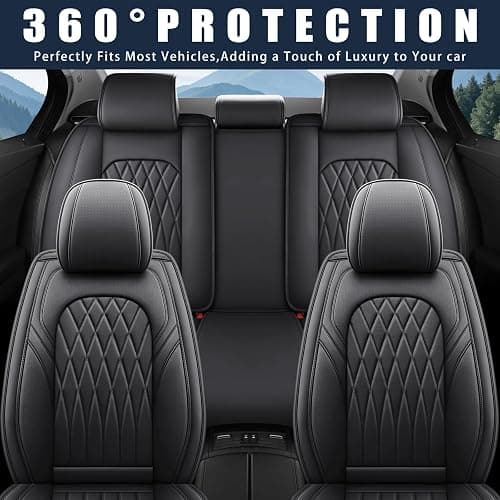 WELLDO Nappa Faux Leather Car Seat Covers Full Set, Waterproof Non-Slip Seat Protector, 0.28in Thickened Cushion, Airbag Compatible Universal Seat Covers for Cars SUV Truck Pickup, Black thumbnail 5