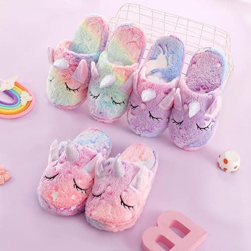 HIBCIGA Kids Fuzzy Slippers for Girls Boys Unicorn Glow in the Dark Plush Fleece Warm Indoor Shoes thumbnail 5