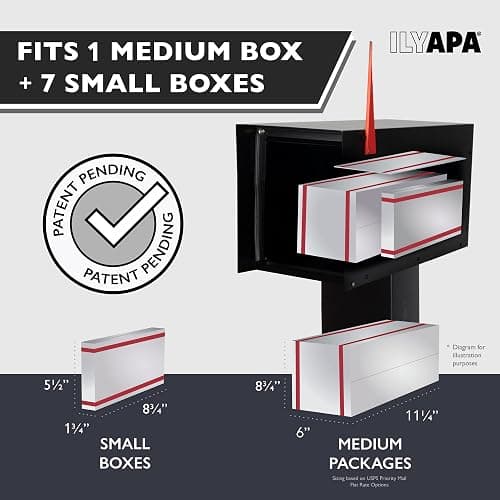 Ilyapa Modern Mailbox Post Mount - Large Mailbox for Outside - Black Metal Mail Box - Powder Coated Steel - All Weather Resistant thumbnail 4