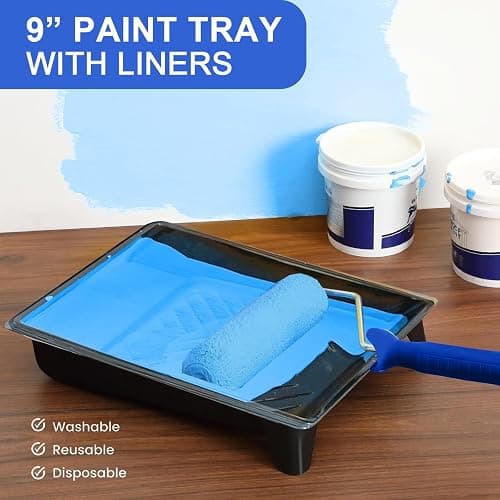 27 PCS Paint Roller Kit with Extension Pole, 4" & 9" Paint Rollers, Professional Paint Brushes for Walls Set, House Painting Supplies, Non-Slip Tray for All Latex and Oil Paints & Stains thumbnail 5