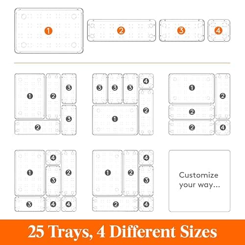 Lifewit 25 Pcs Makeup Drawer Organiser, Plastic Storage Boxes, Dividers for Desk, Vanity, Dressing Table, Cupboard, Office Bedroom Accessories, Kitchen Storage& Organisation, Room Decor thumbnail 4
