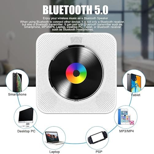 Gueray CD Player Portable Bluetooth Desktop CD Player for Home with Timer Built-in HiFi Speakers with LCD Screen Display Boombox FM Radio USB Type-c thumbnail 4