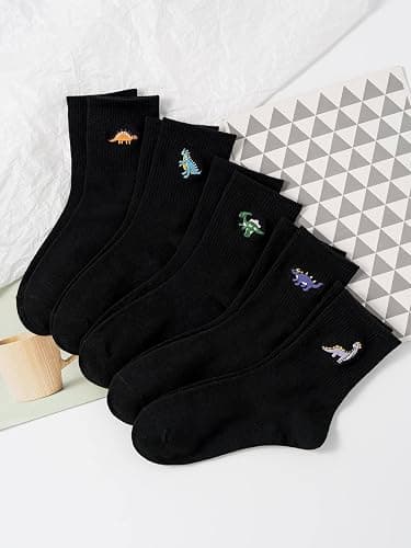 SHENHE Women's 5 Pairs Graphic Letter Print Running Mid Calf Crew Socks | Cute, Casual, Summer, Fall thumbnail 5