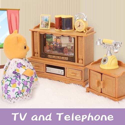 Dollhouse Furniture Set for Kids Toys Miniature Doll House Accessories Pretend Play Toys for Boys Girls & Toddlers Age 3+ with Living Room, Sofa, TV... thumbnail 4