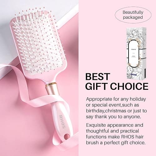 RHOS Paddle Brush for Women & Men - Detangler for Thick, Curly, Long, Wet & Dry Hair - Nylon Bristles Square Cushion Brush for Smoothing and Detangling (1 Pack - Pink) thumbnail 6