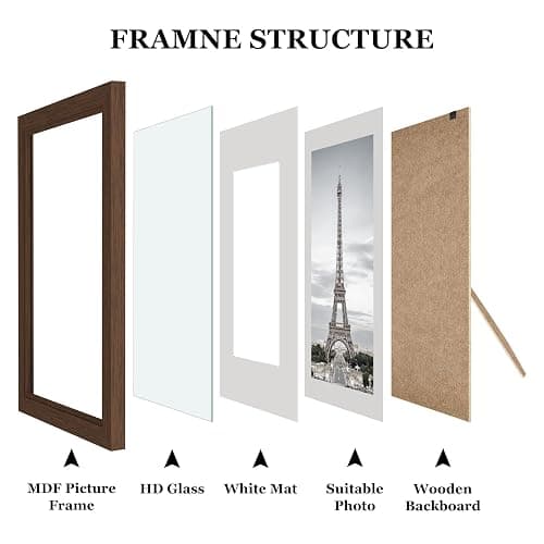 Povrgive Picture Frames Set of 10-8x10, 5x7, 4x6 Photo Frames, Gallery Frame Set for Collage Wall Decor, Wood Frame with Glass Front and Mat Options for Wall and Tabletop Display, Brown thumbnail 4