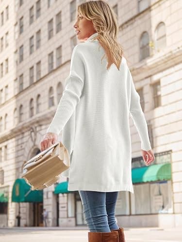 LILLUSORY Women's Turtleneck Oversized Sweaters Long Batwing Sleeve Spilt Hem Tunic Pullover Knit Tops thumbnail 6