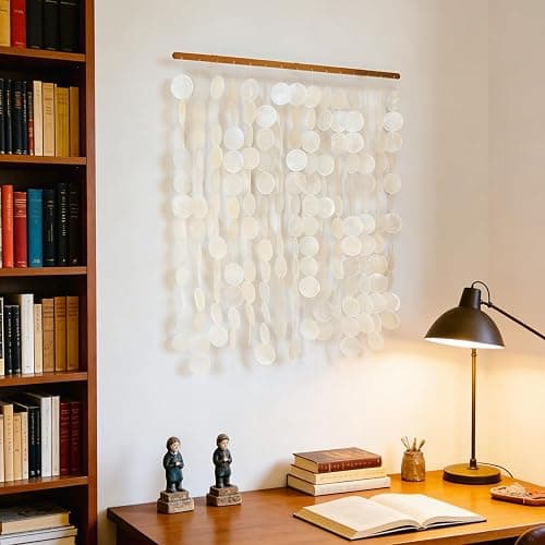 DHHOUSE 24x28 Inch Large Capiz Shell Wall Hanging, Handmade Sea Shell Wall Art with Gold Rail for Home Decor thumbnail 6