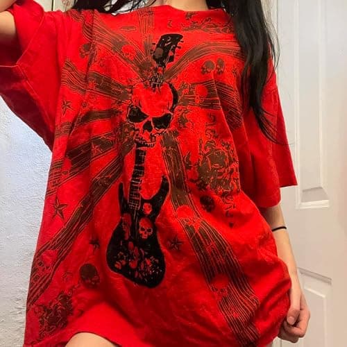 Women Fairy Grunge Clothes Y2k Short Sleeve Oversized Shirt Graphic Print Emo Top Aesthetic Vintage Teen Girl Tee thumbnail 2