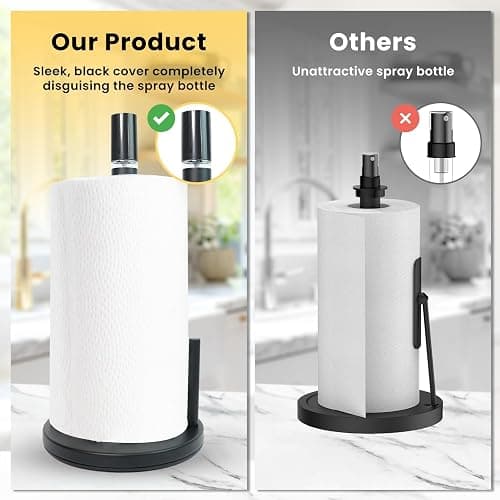 BLUJAYE 2 in 1 Paper Towel Holder with Spray Bottle - Matte Black Paper Towel Holder Countertop & Spray Bottle - Rust-Resistant Metal Base Standing Paper Roll Mount for Kitchen, Bathroom & Garage thumbnail 3